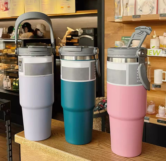 30oz Insulated Stainless Steel Tumbler Mug with Lid & Straw