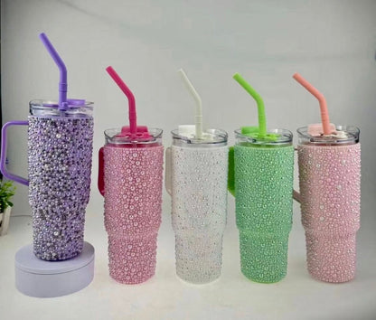 40oz Stainless Steel Pearls Tumbler with Handle
