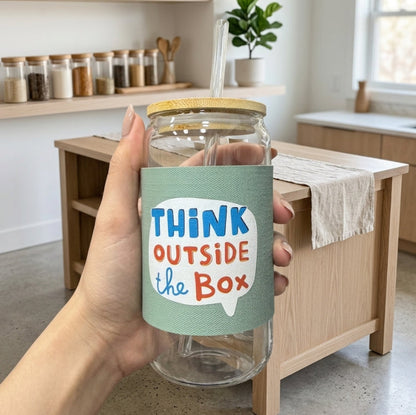 Quoted Coffee Glass with Wooden Lid & Straw