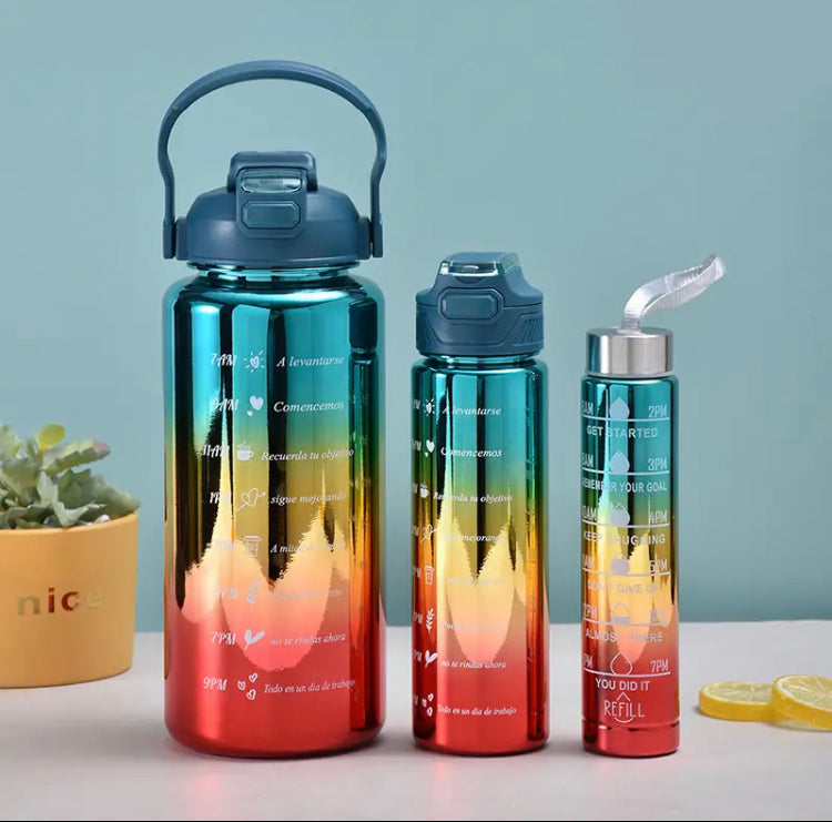 3 Pcs Leakproof Metallic Design Motivational Bottles Set