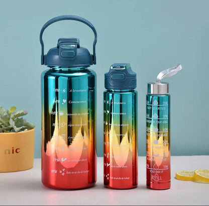 3 Pcs Leakproof Metallic Design Motivational Bottles Set
