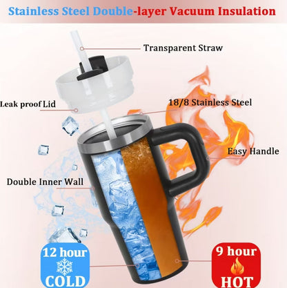 14oz Stainless Steel Insulated Tumbler with Lid, Handle & Straw
