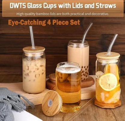 Aesthetic Coffee Glass with Bamboo Lid & Straw