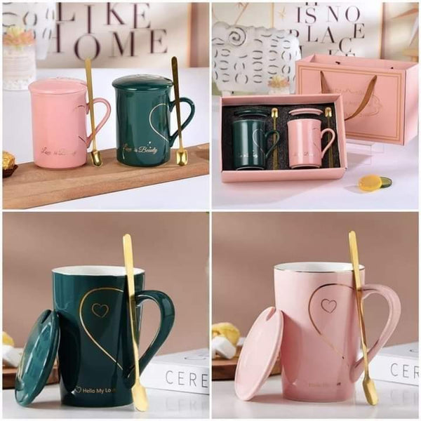 Heart holder couple mug set