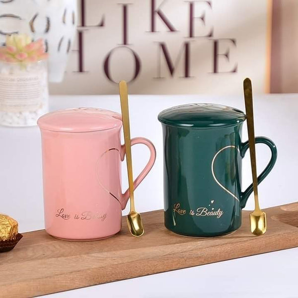 Heart holder couple mug set