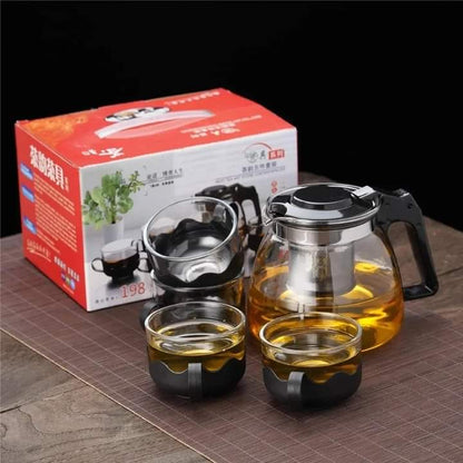 Heat resistant glass tea pot with 4 cups