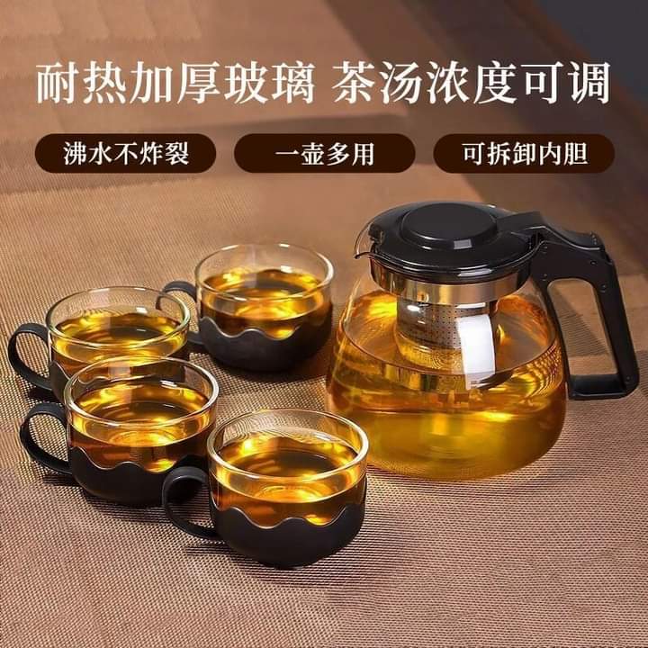 Heat resistant glass tea pot with 4 cups