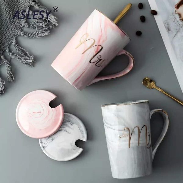 Marbel look couple mug set in box packing