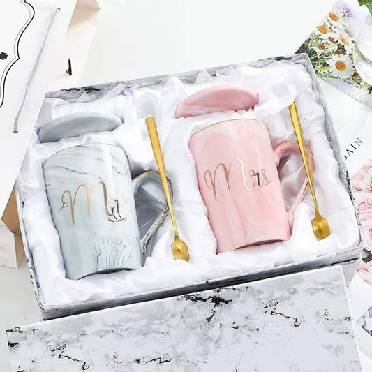 Marbel look couple mug set in box packing