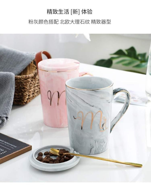 Marbel look couple mug set in box packing