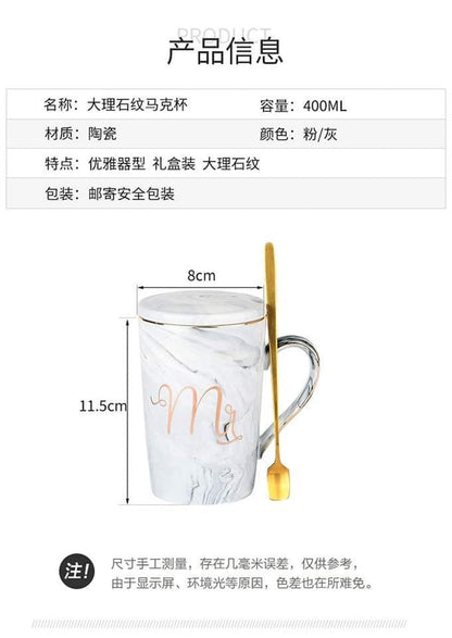 Marbel look couple mug set in box packing