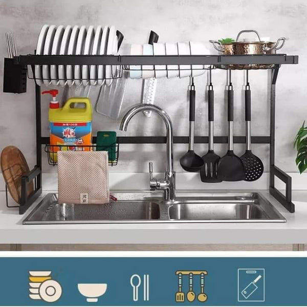 Stainless steel kitchen sink rack.