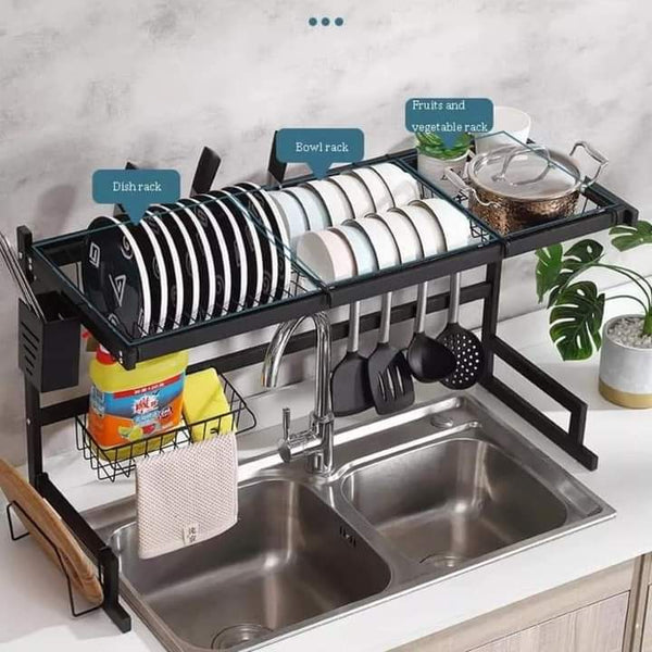 Stainless steel kitchen sink rack.