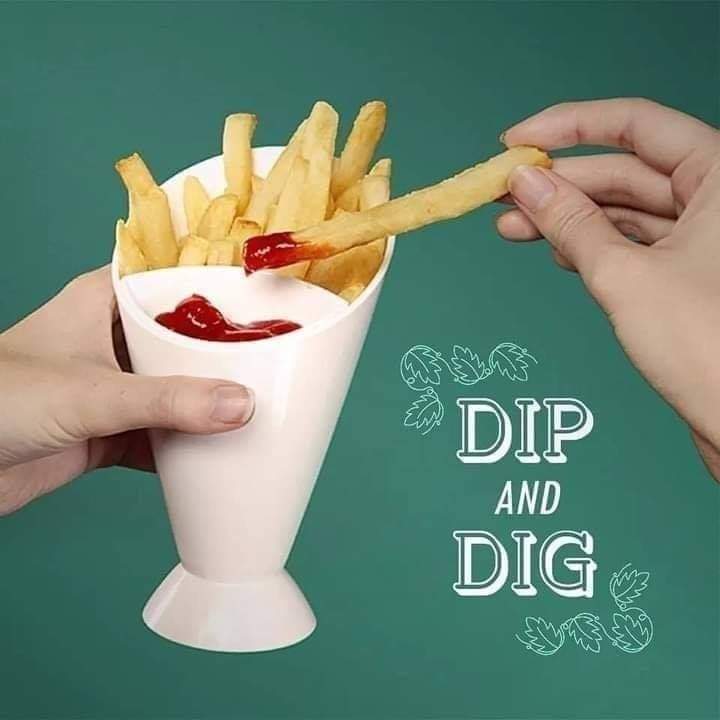 Fries cone holder with dipping cup