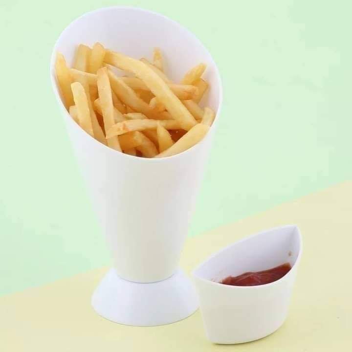 Fries cone holder with dipping cup