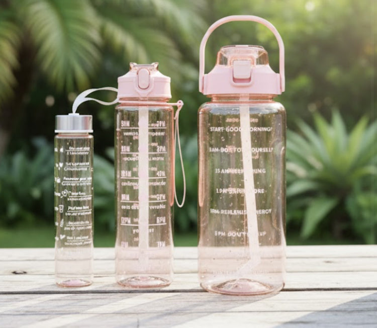 3 Pcs Motivational Transparent Water Bottle Set with Straw & Stickers
