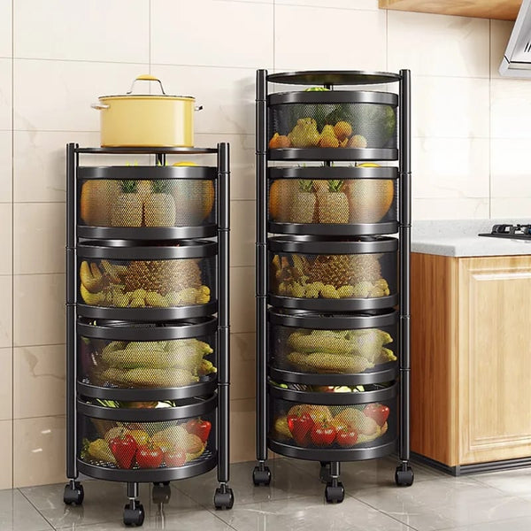 Metallic body Round rotating kitchen organizer with wheels