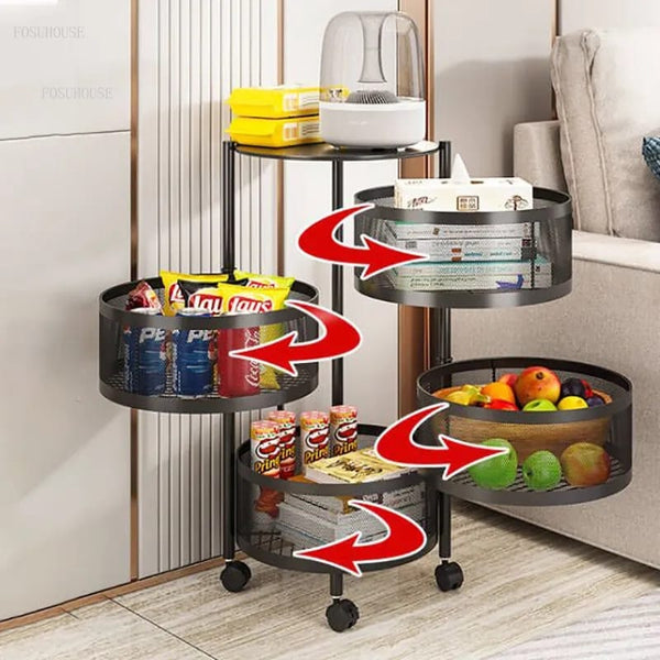 Metallic body Round rotating kitchen organizer with wheels