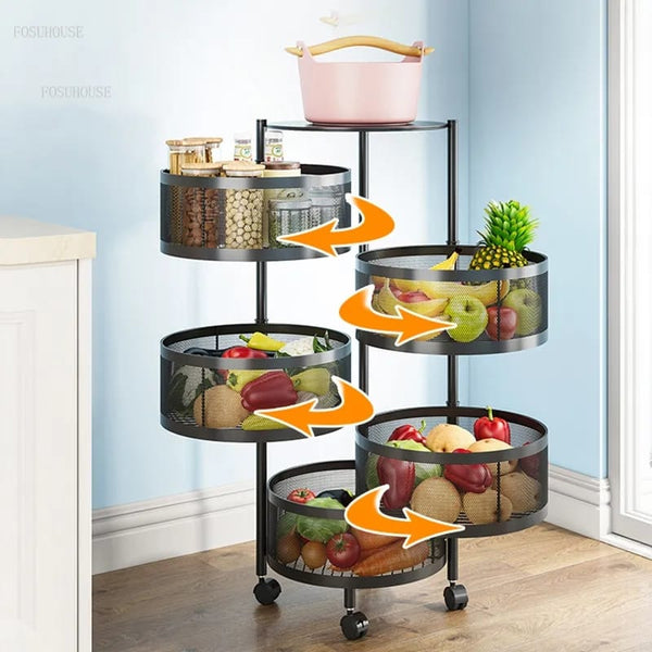 Metallic body Round rotating kitchen organizer with wheels