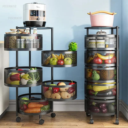 Metallic body Round rotating kitchen organizer with wheels