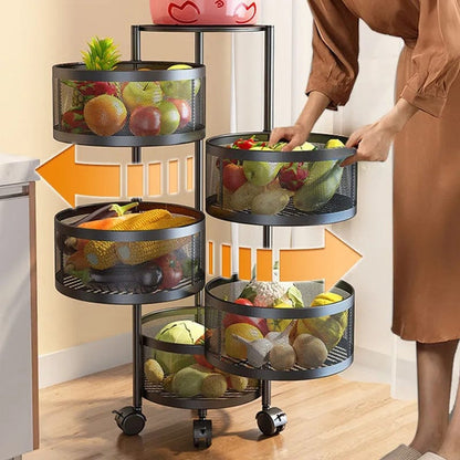 Metallic body Round rotating kitchen organizer with wheels