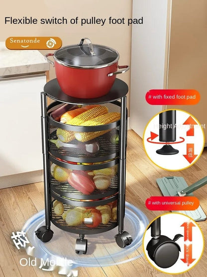 Metallic body Round rotating kitchen organizer with wheels
