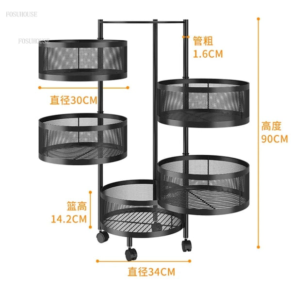 Metallic body Round rotating kitchen organizer with wheels