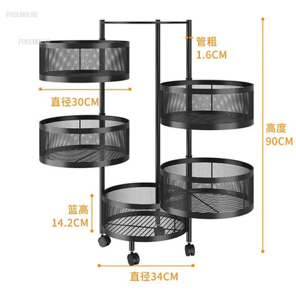 Metallic body Round rotating kitchen organizer with wheels