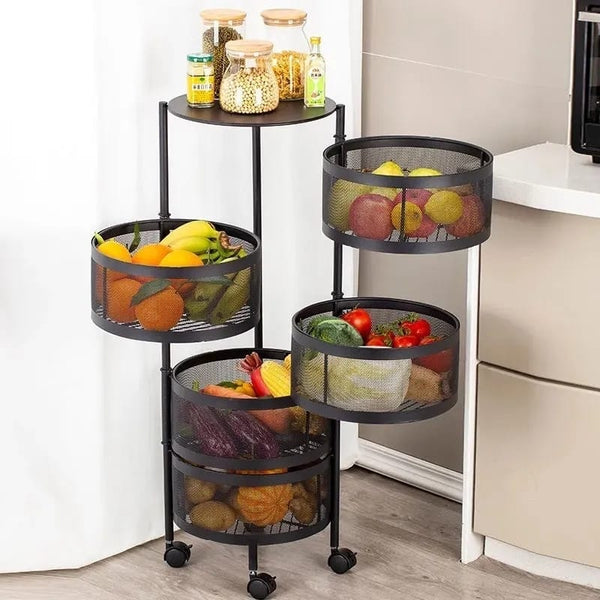 Metallic body Round rotating kitchen organizer with wheels