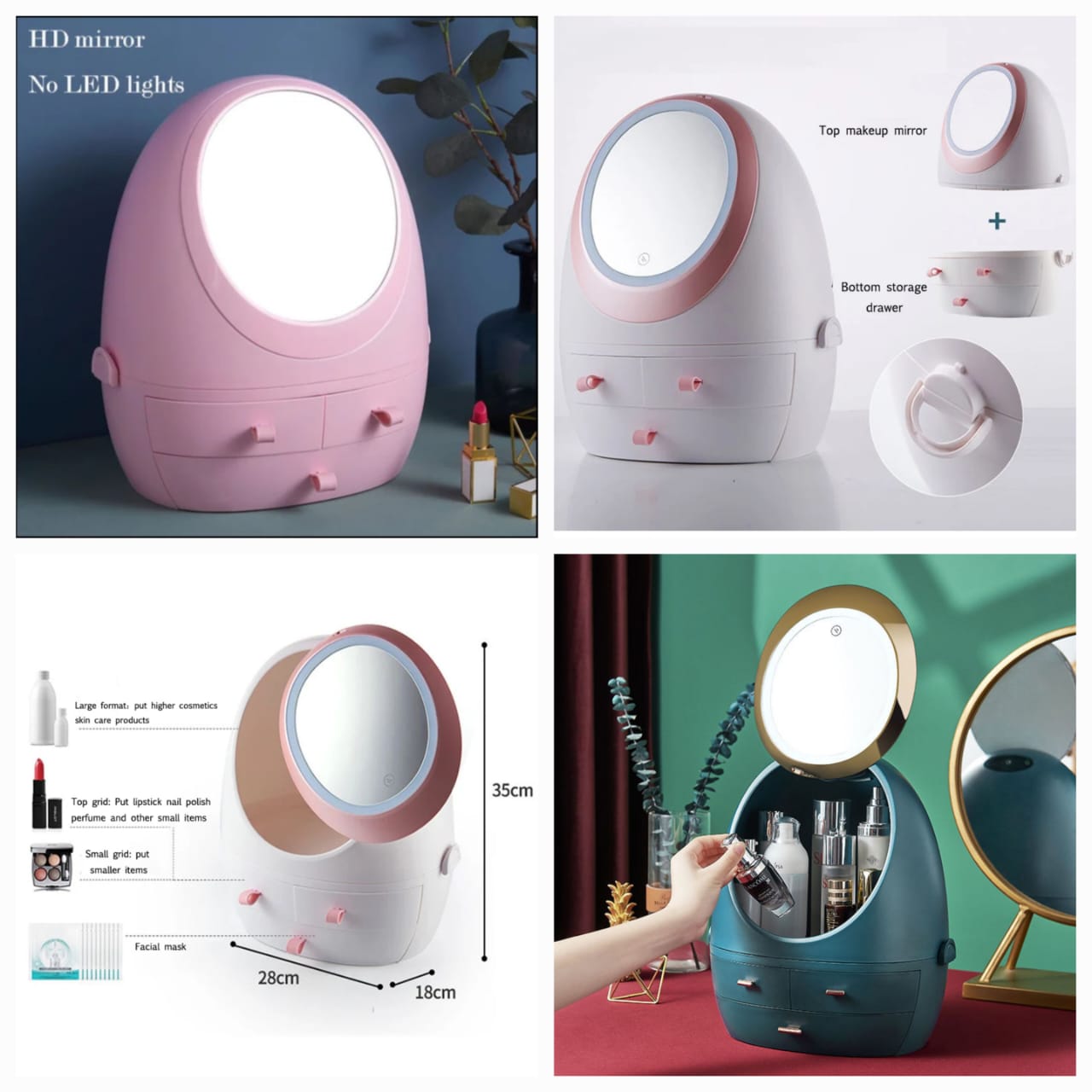 LED Mirror Cosmetic Storage Organizer