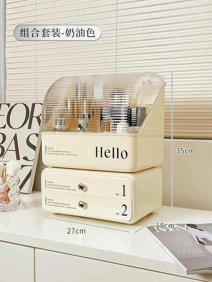 cosmetic organizer with dual shelves and brushes holder