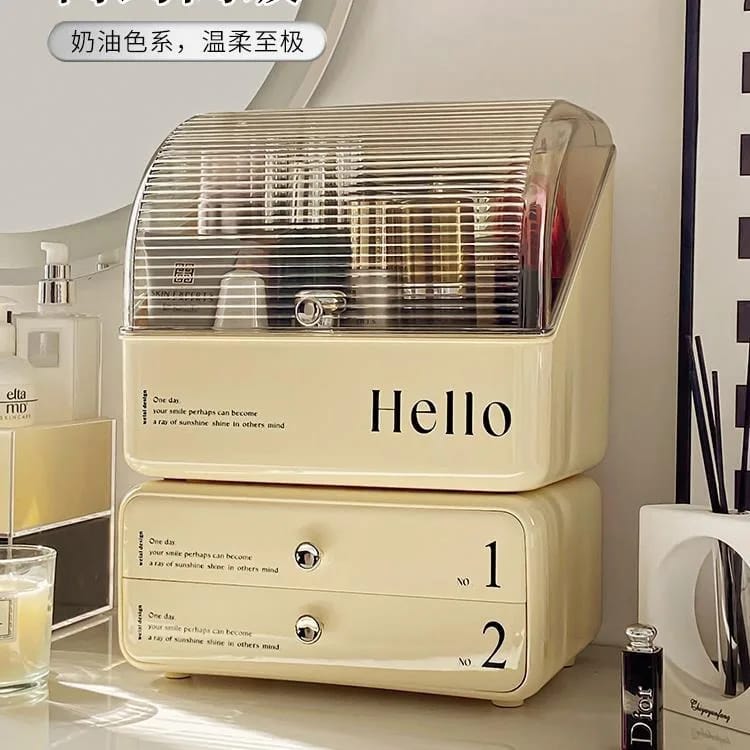 cosmetic organizer with dual shelves and brushes holder