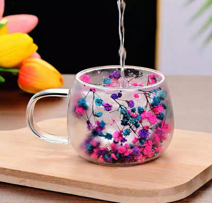 350ml Double Layer Dried Flowers Coffee Glass