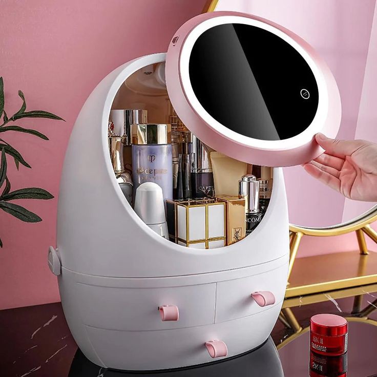 LED Mirror Cosmetic Storage Organizer