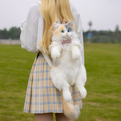 3D Lifelike Plush Cat Backpack – Hyper-Realistic Faux Fur Travel Bag