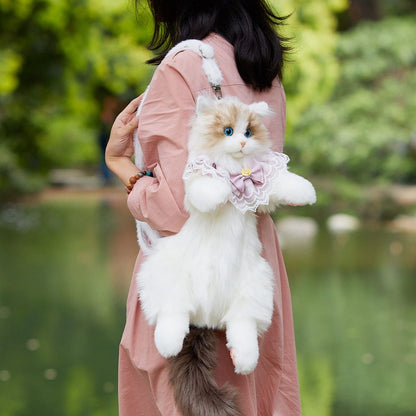 3D Lifelike Plush Cat Backpack – Hyper-Realistic Faux Fur Travel Bag