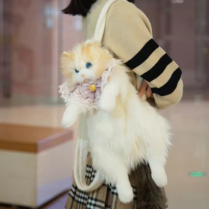 3D Lifelike Plush Cat Backpack – Hyper-Realistic Faux Fur Travel Bag