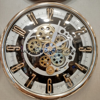 Premium 16-Inch Black and White Moving Gear Wall Clock | High-Quality Quartz