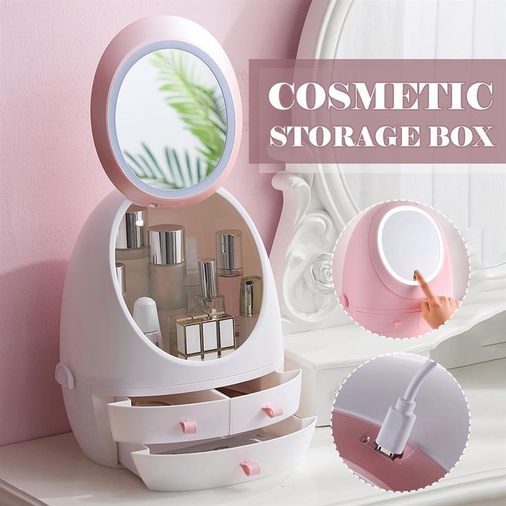 LED Mirror Cosmetic Storage Organizer