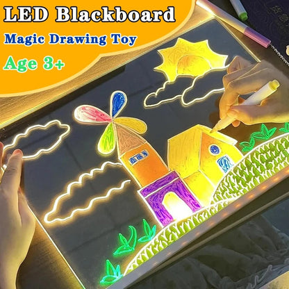 Glowing led drawing board with colorful pen and stand