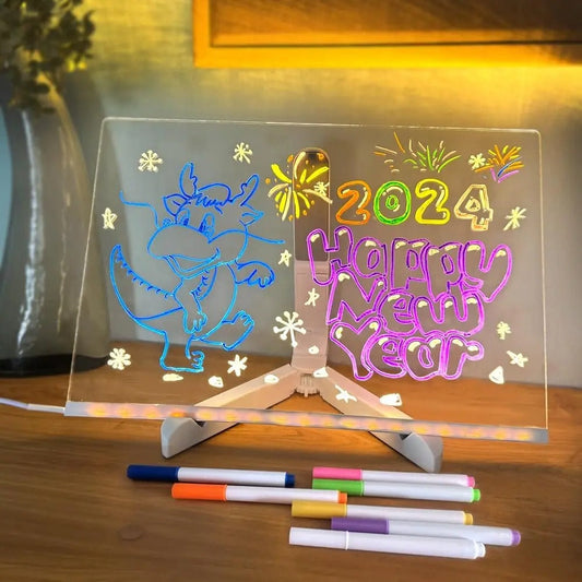 Glowing led drawing board with colorful pen and stand