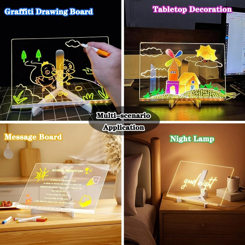 Glowing led drawing board with colorful pen and stand