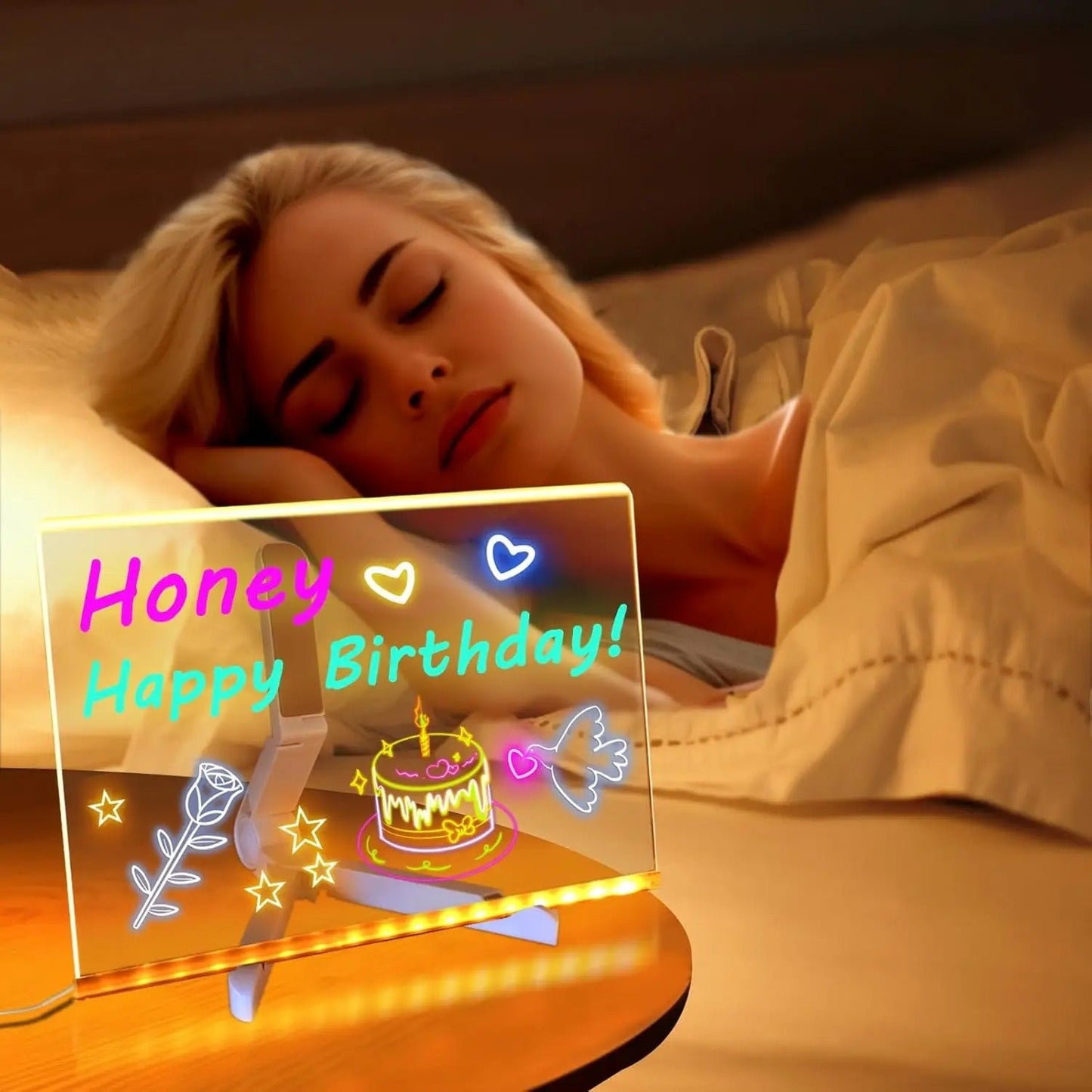 Glowing led drawing board with colorful pen and stand