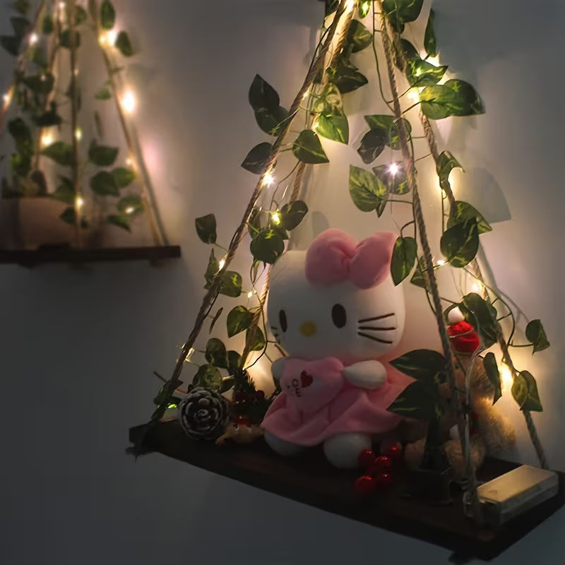 Led wooden wall Decoration  shelf with led light and green leaf string