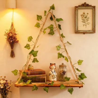 Led wooden wall Decoration  shelf with led light and green leaf string
