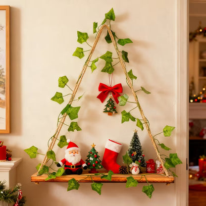 Led wooden wall Decoration  shelf with led light and green leaf string