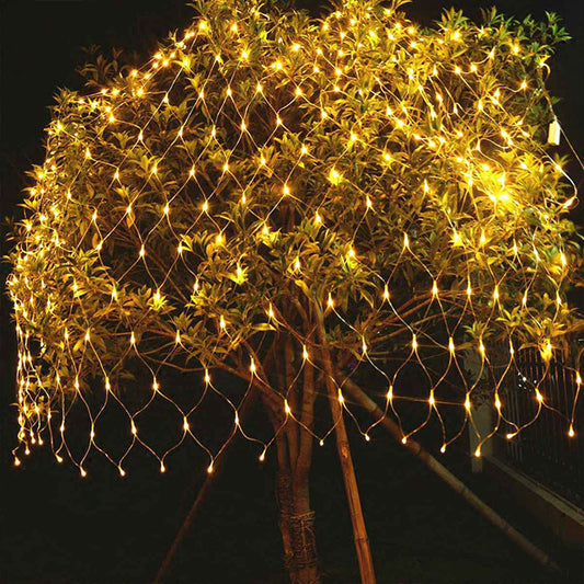 Halloween Spider Web Mesh LED Net Lights – Warm White (10x7 ft, 7 Modes)