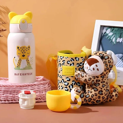 Cartoon Themed Water Bottle With Plush Toy