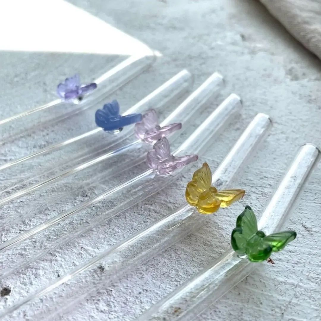 Reusable Colorful Glass Butterfly Straw (1 Pc)