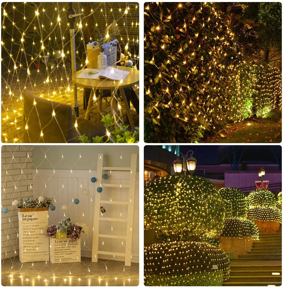 Halloween Spider Web Mesh LED Net Lights – Warm White (10x7 ft, 7 Modes)